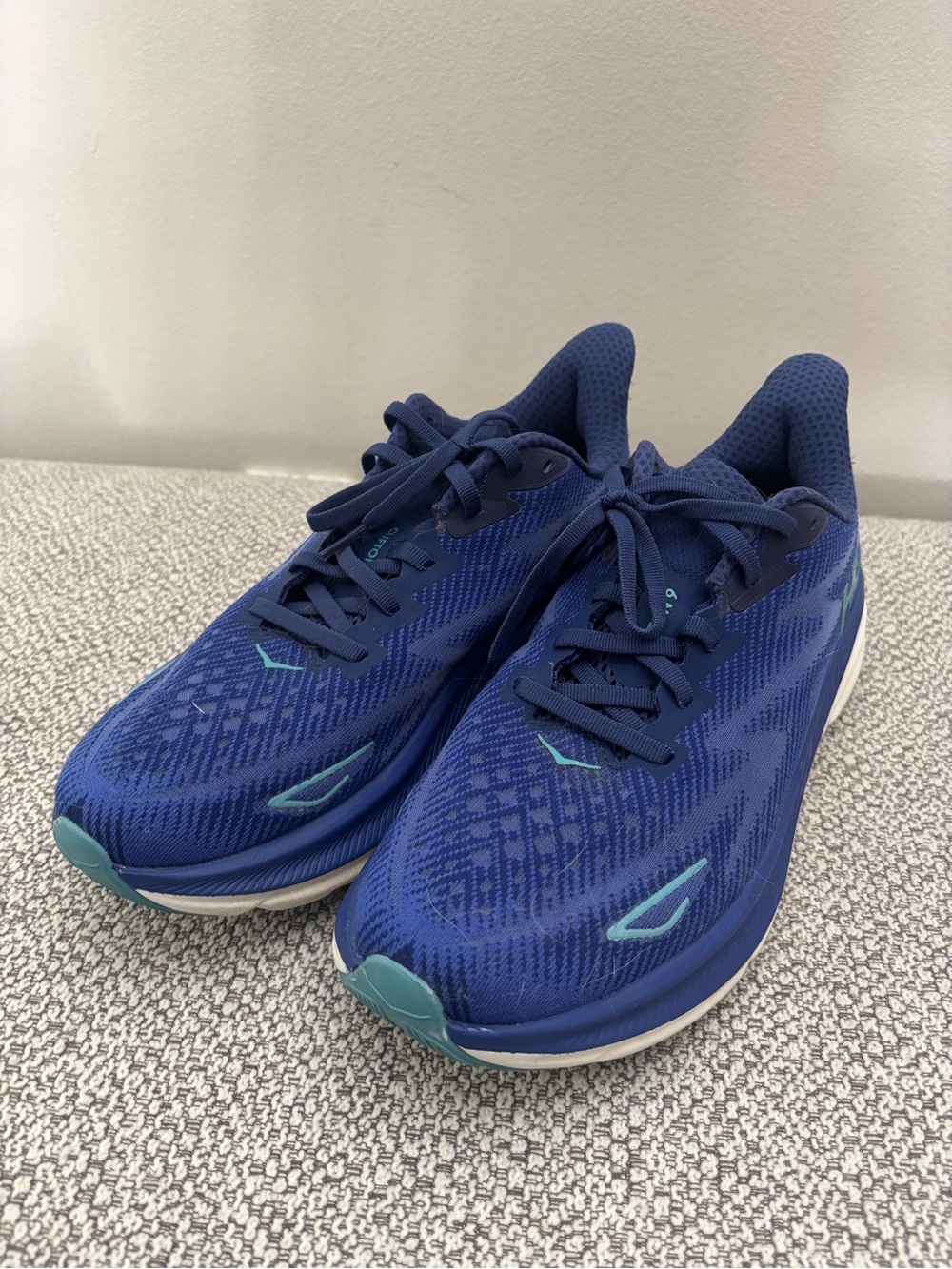 Hoka Blue Athletic Running Shoes with Teal Accents